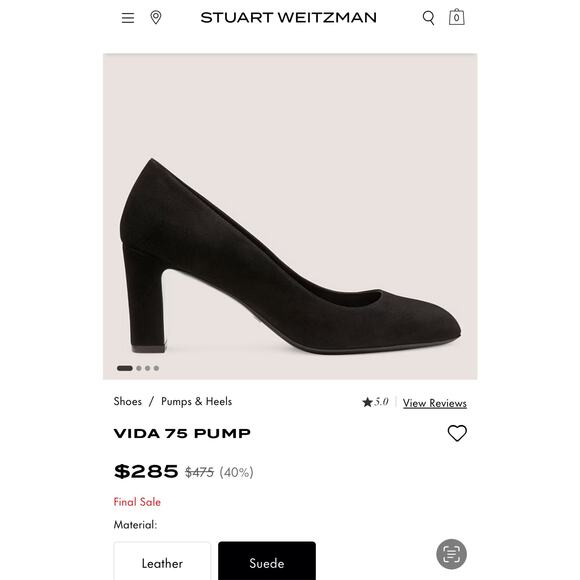 Stuart Weitzman Black Suede Almond Toe Block High Heel Slip On Pump Shoes 8.5M - Picture 2 of 11